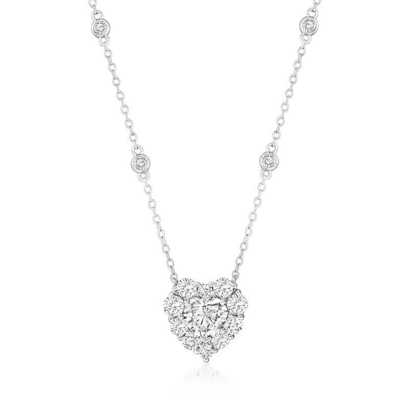 Sterling silver moissanite heart pendant necklace, round stones, 2.07 ct t.w.