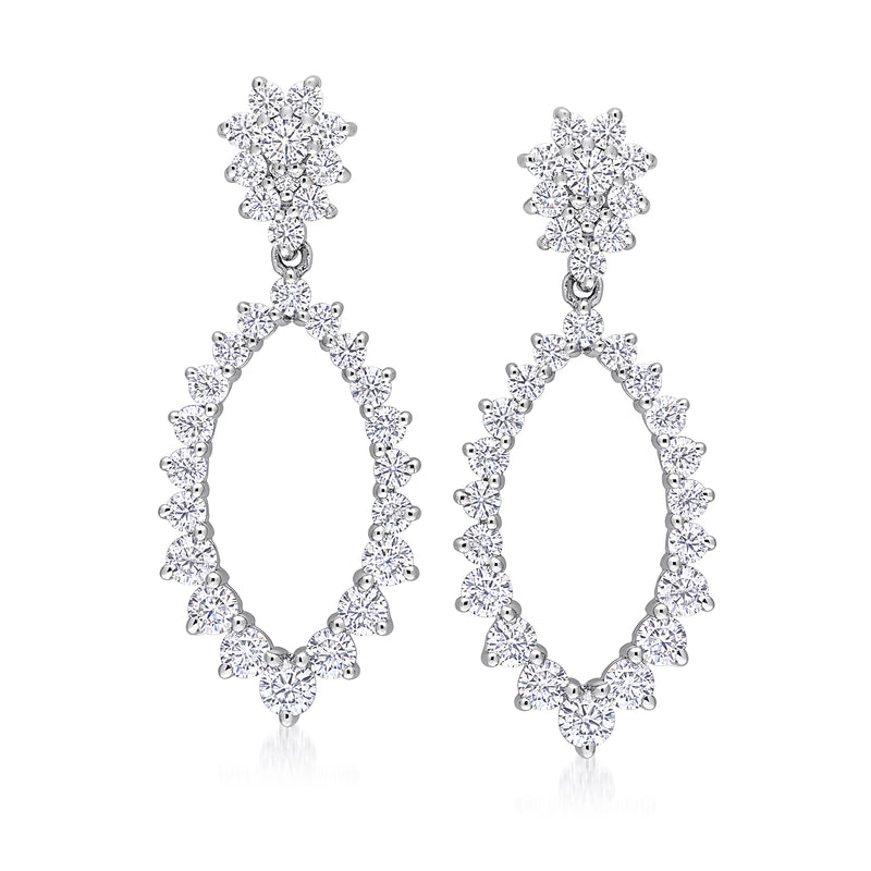 Moissanite open teardrop drop earrings, pear-cut stones in silver-tone setting