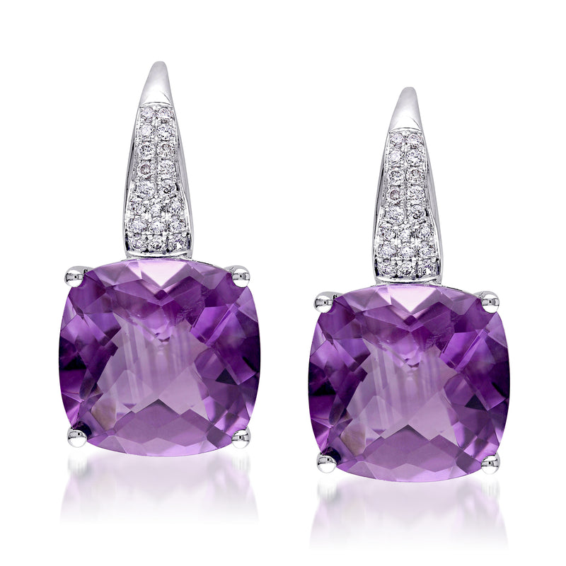 Amethyst and diamond leverback drop earrings in white gold