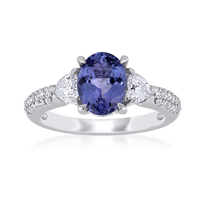 14kt white gold tanzanite and diamond ring with oval blue-violet center stone