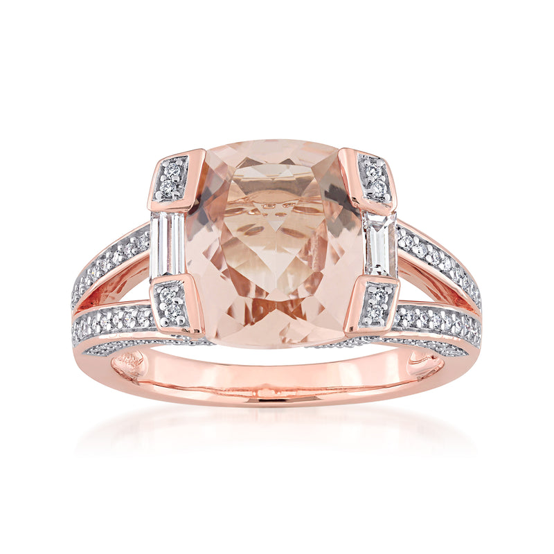 14kt rose gold morganite ring with diamond accents