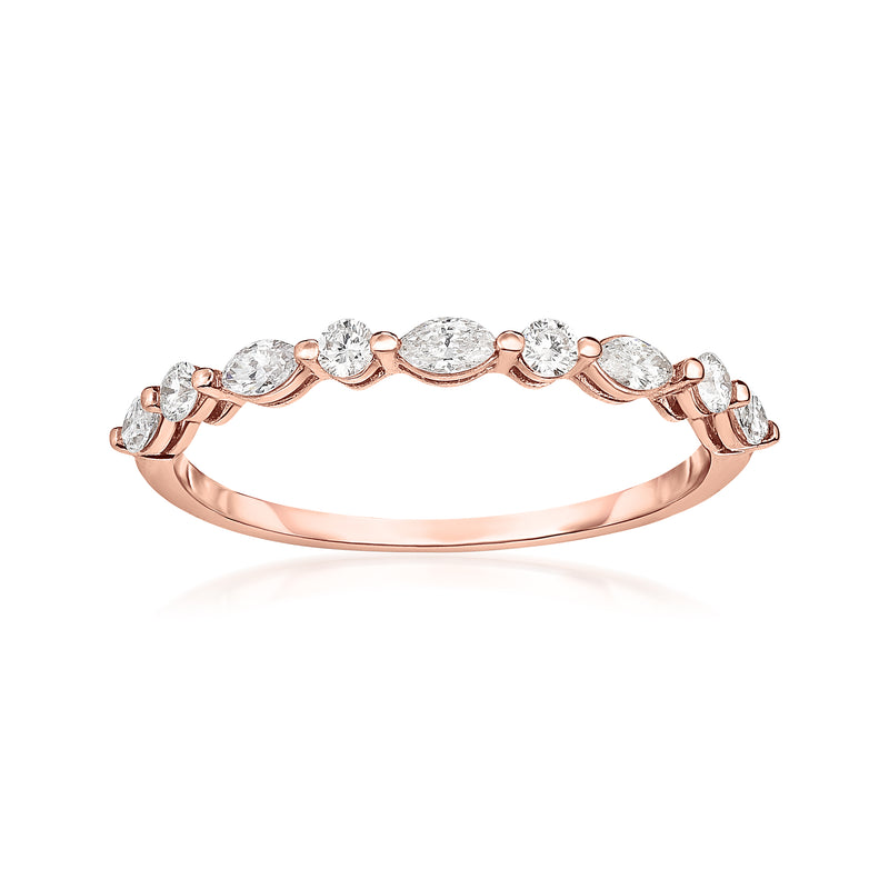 14kt rose gold diamond ring with marquise and round stones