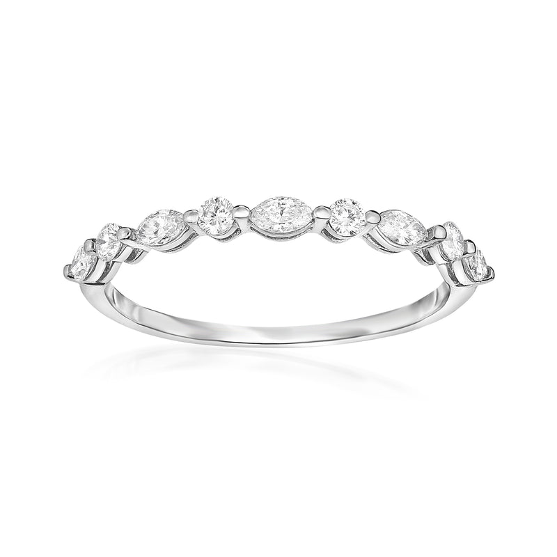 14kt white gold diamond ring with alternating round and marquise stones