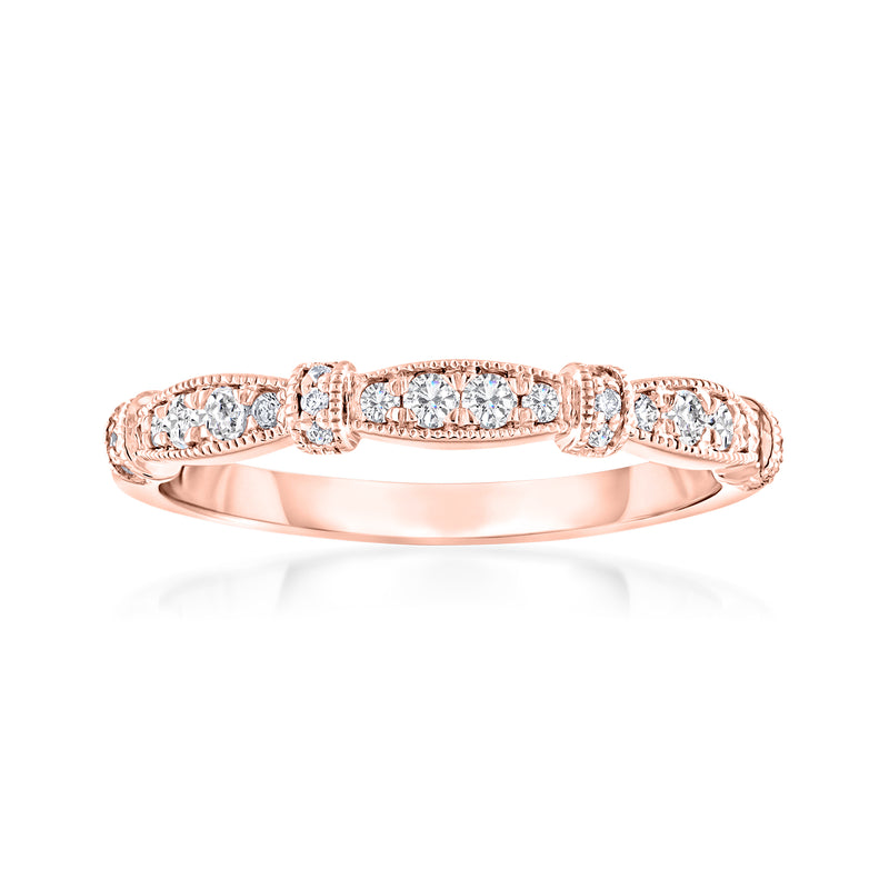 Diamond marquise station ring in 14kt rose gold, front view
