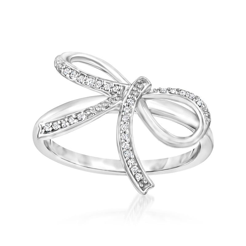 Sterling silver diamond bow ring with pavé accents
