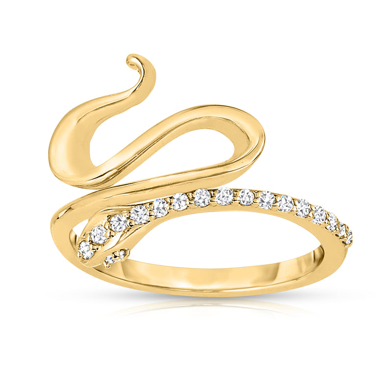 Serpent diamond ring with gold finish and round stone row, .20 ct t.w.