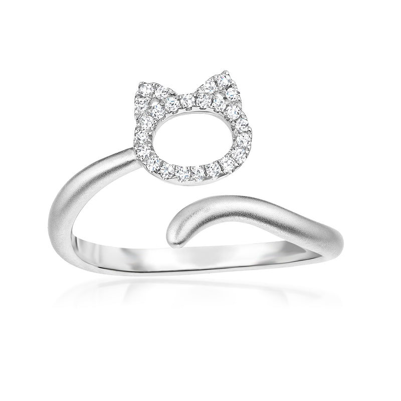 Sterling silver bypass ring with oval open space and round diamonds, 0.10 ct t.w.