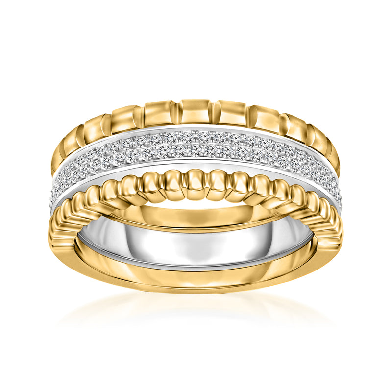 Three-ring diamond jewelry set in two-tone sterling silver