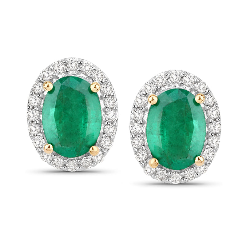 14kt yellow gold oval green gemstone halo diamond stud post earrings