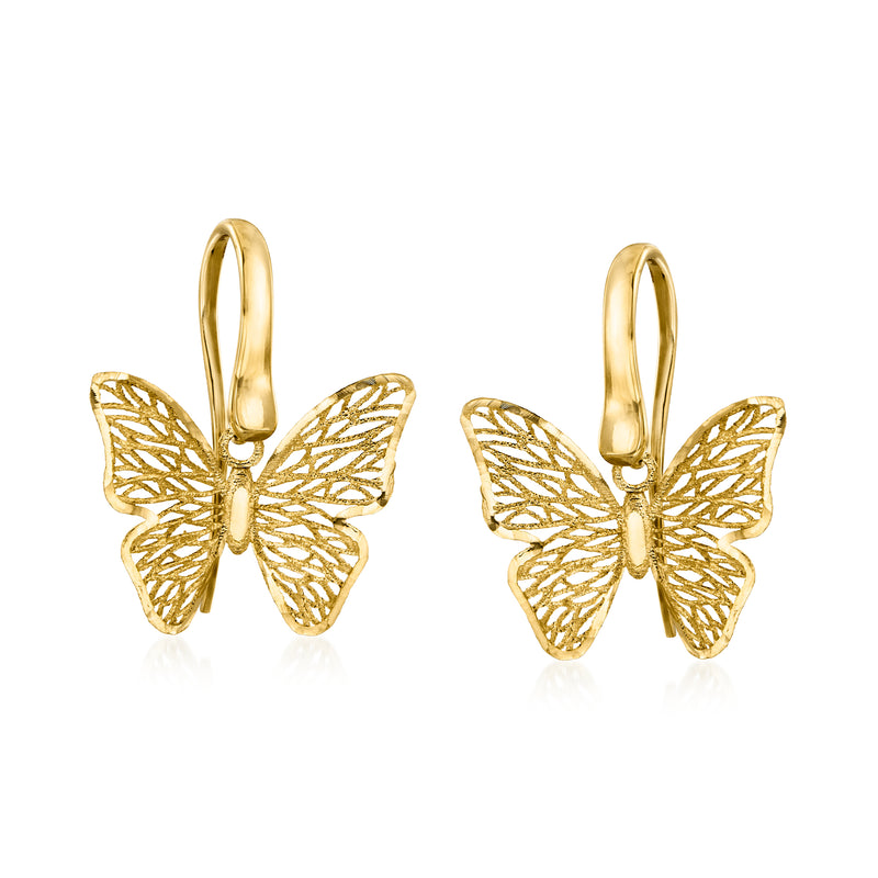 14kt yellow gold filigree butterfly earwire earrings