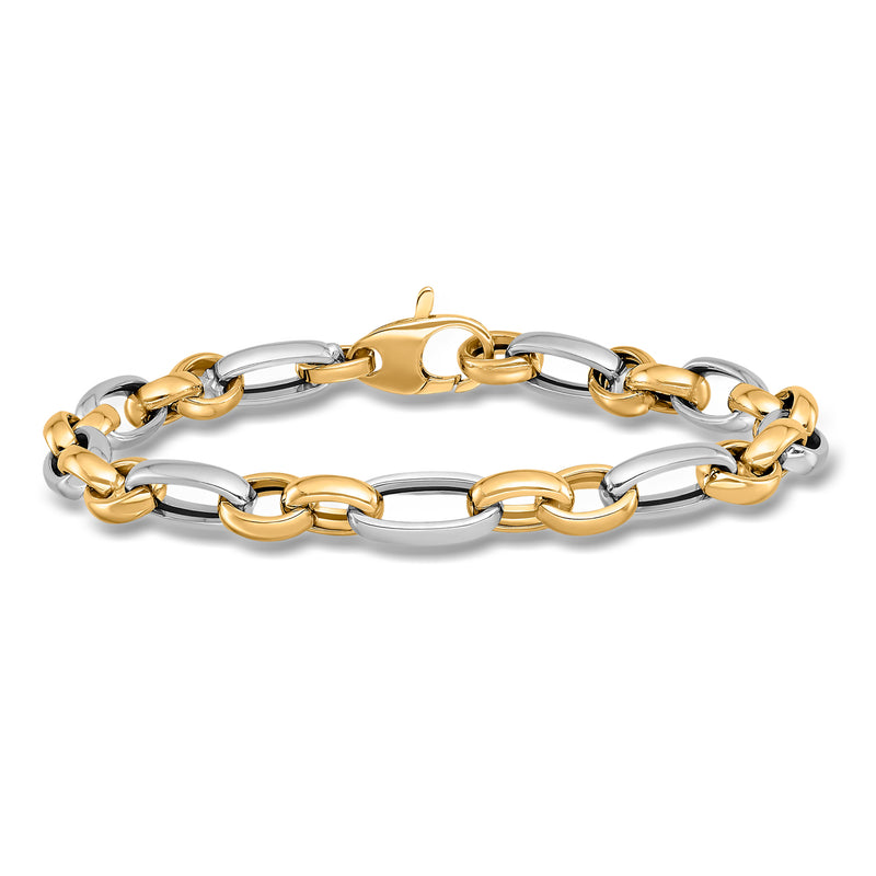 Two-tone gold oval-link bracelet with alternating gold and silver links