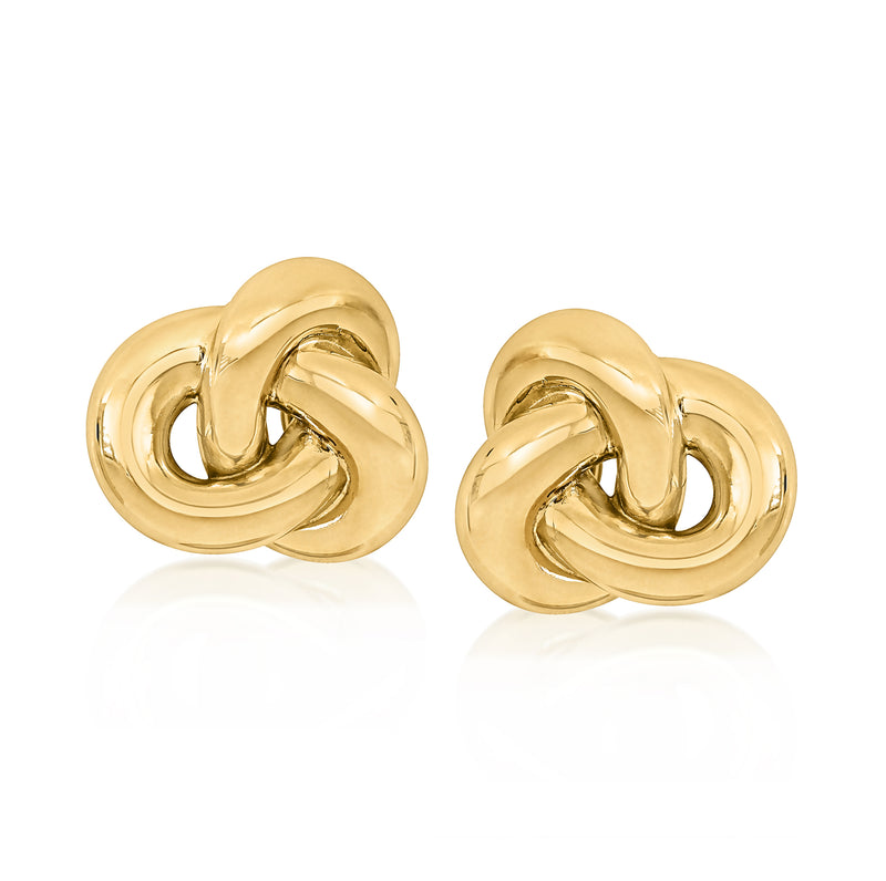 14kt yellow gold love knot stud earrings, twisted knot design