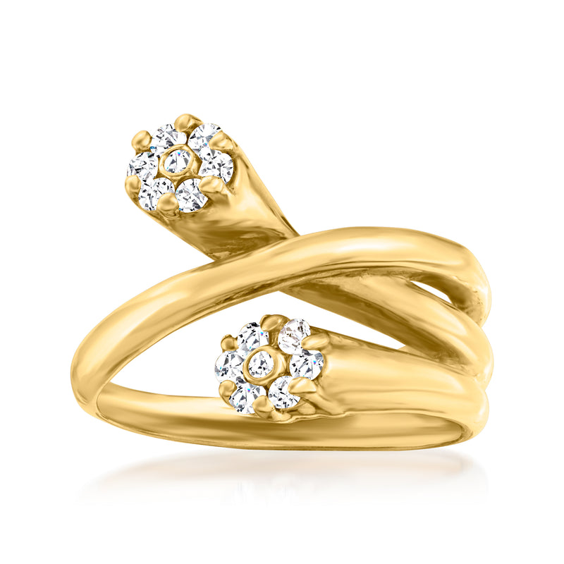 14kt yellow gold diamond flower ring with round brilliant stones on open band