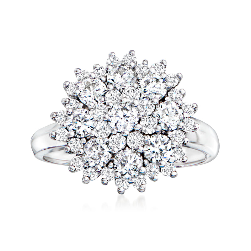 Diamond cluster ring in white gold with round-cut diamond cluster