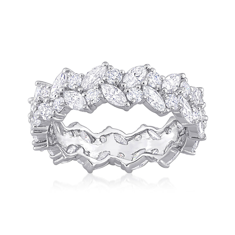 Sterling silver moissanite eternity band with clear round stones