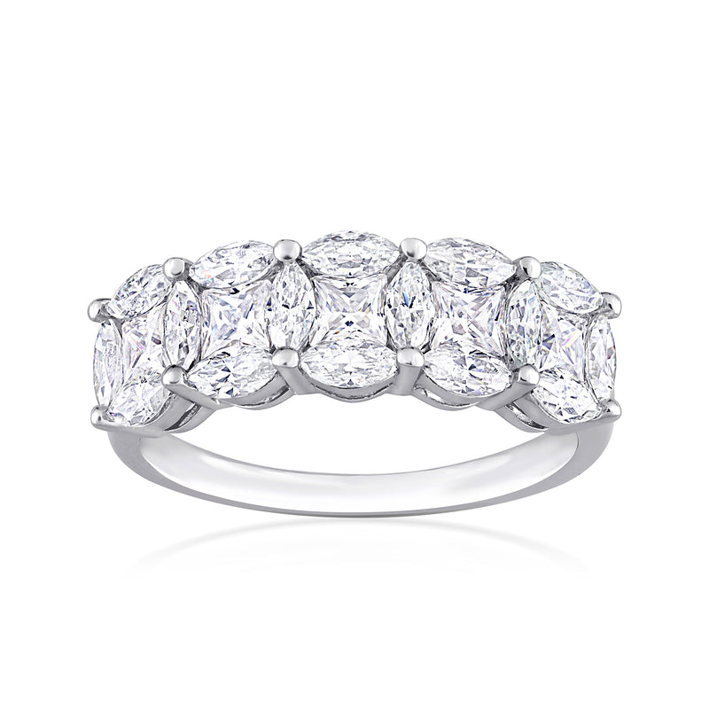 Sterling silver moissanite ring with oval, prong-set stones in a row