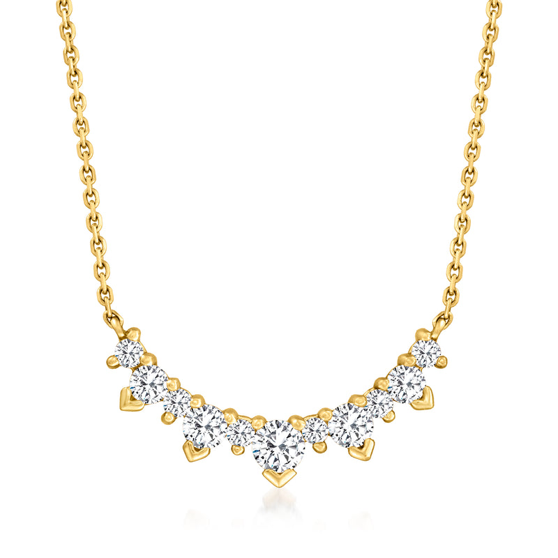 14kt yellow gold diamond necklace with linked marquise and round diamond stations