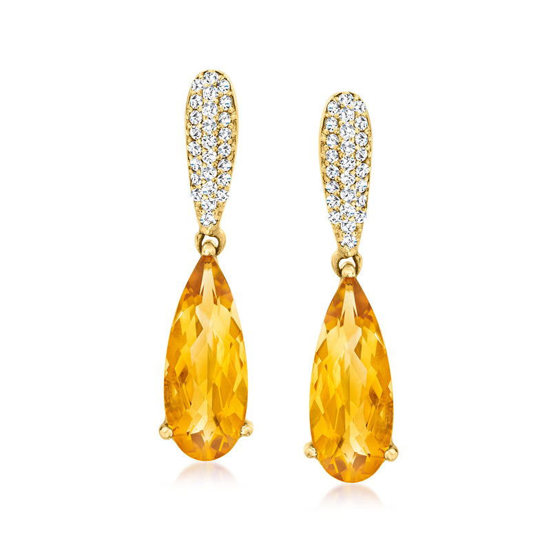 Citrine and diamond post drop earrings in 14kt yellow gold