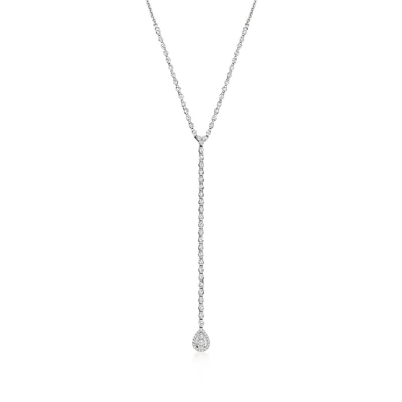 14kt white gold diamond Y-necklace with teardrop pendant