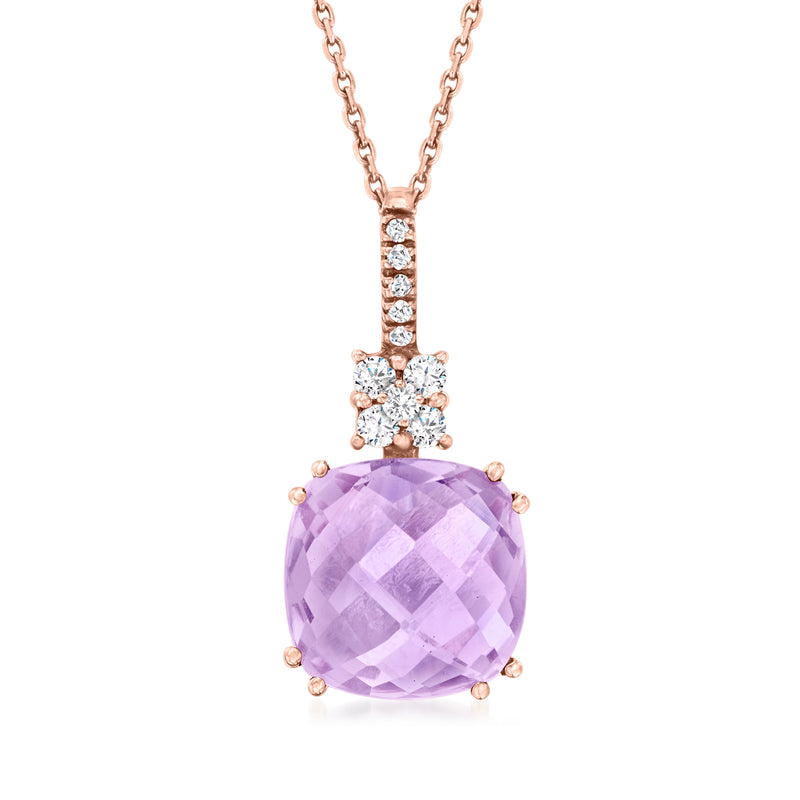 14kt rose gold pendant necklace with round amethyst and diamond accents