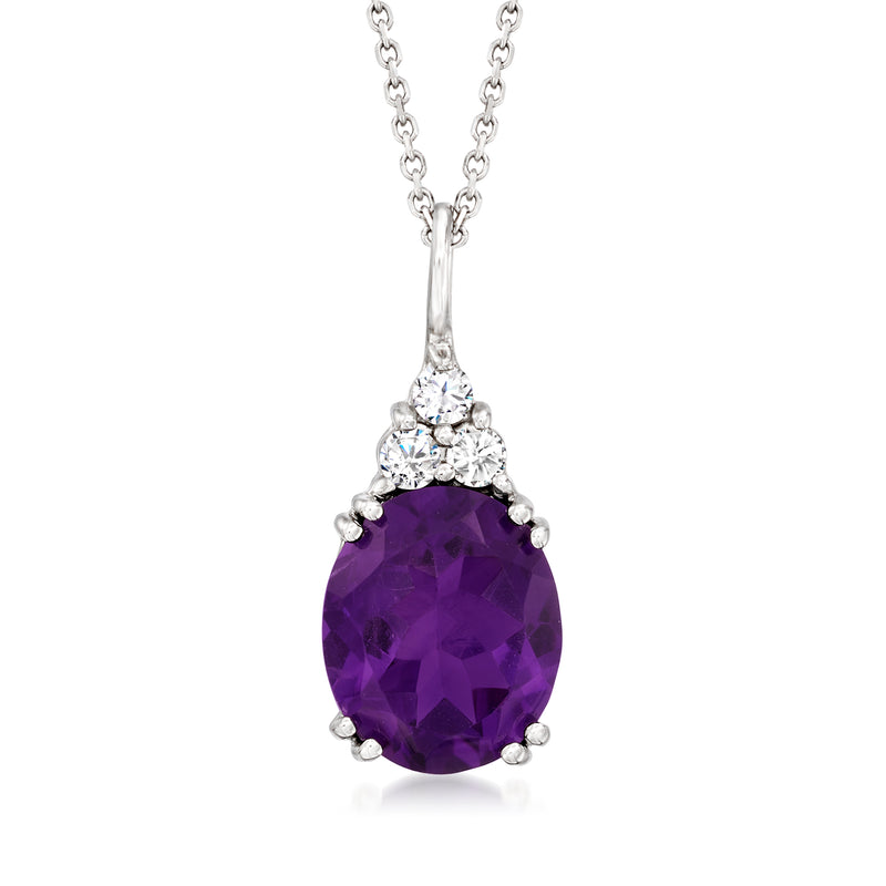 Amethyst pear-drop pendant necklace with diamond halo and 14kt white gold chain