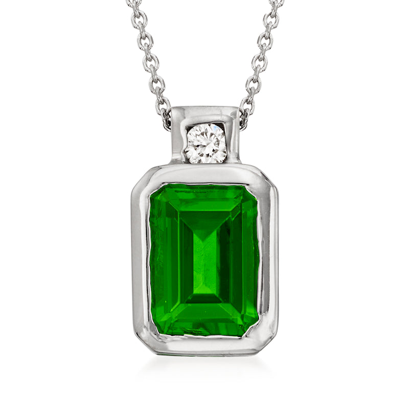 14kt white gold necklace with bezel-set green chrome diopside and diamond accent pendant