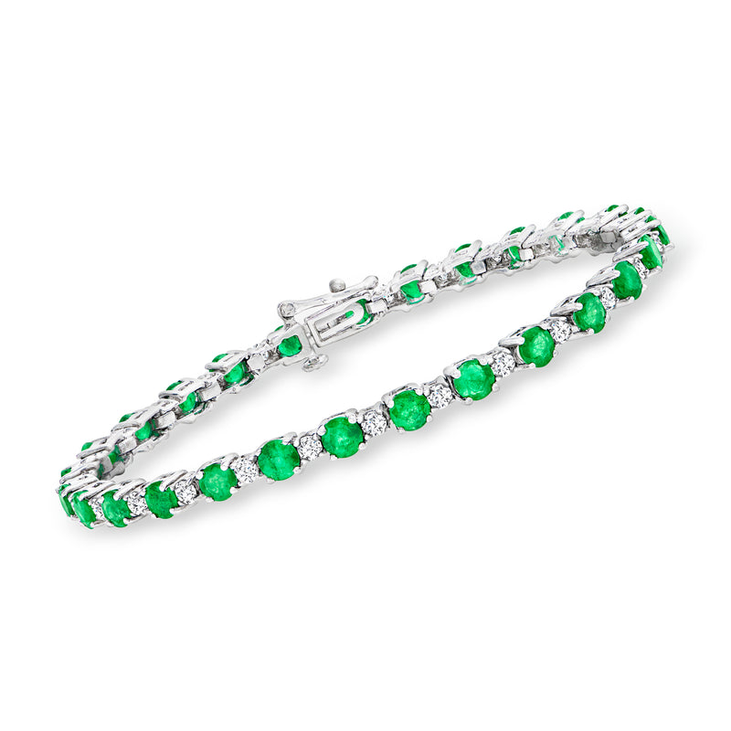 14kt white gold bracelet with green emerald and diamond accents