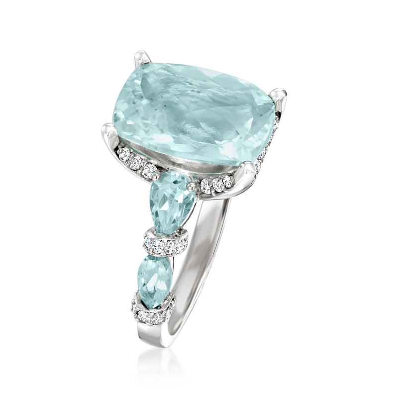 8.50 ct. t.w. Aquamarine and .43 ct. t.w. Diamond Ring in 14kt White Gold