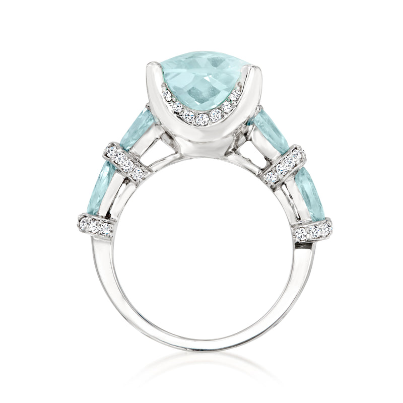8.50 ct. t.w. Aquamarine and .43 ct. t.w. Diamond Ring in 14kt White Gold