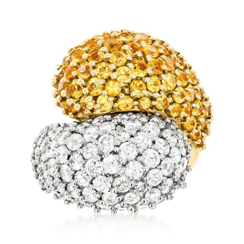 Yellow sapphire and diamond bypass ring in two-tone gold