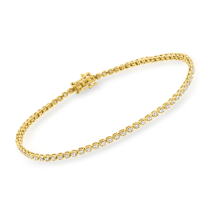 14kt yellow gold diamond tennis bracelet with rows of round stones