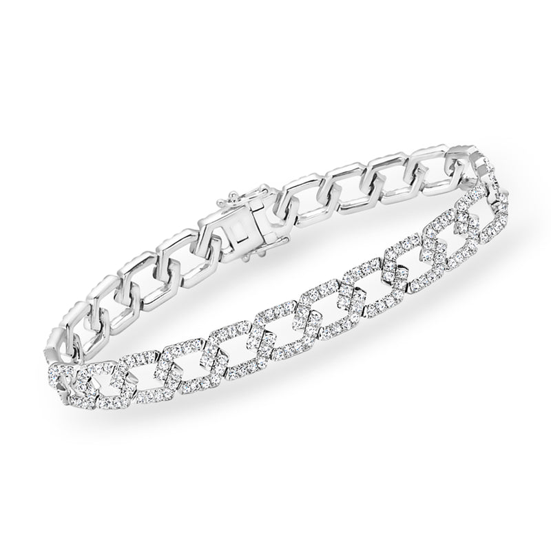 14kt white gold geometric-link diamond bracelet with linked rectangular settings