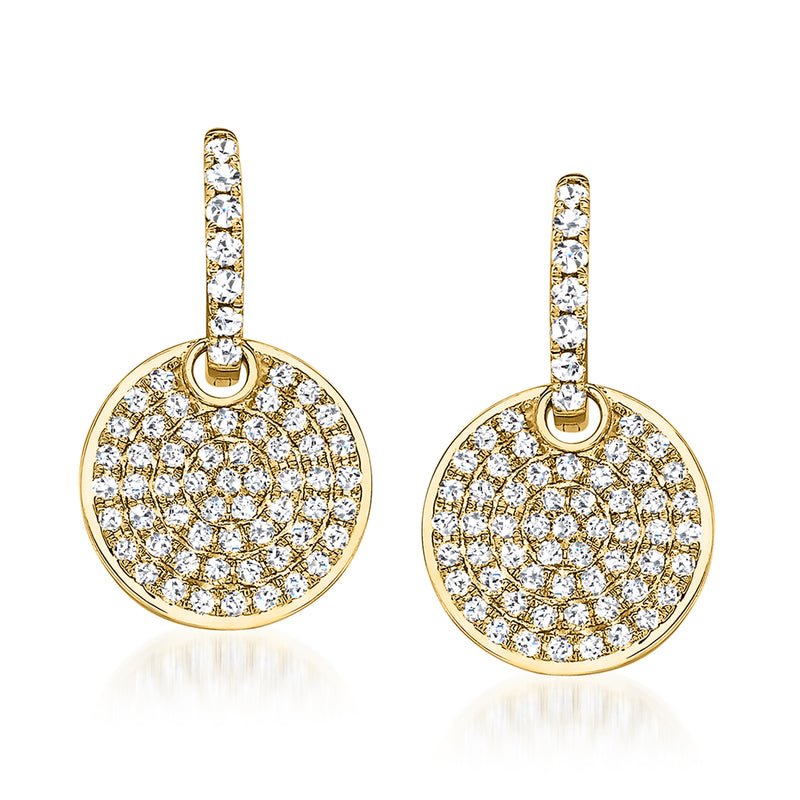 Diamond pavé disc drop earrings in yellow gold