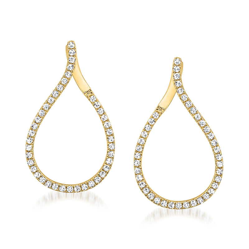 Diamond twisted oval hoop earrings in 14kt yellow gold, pair