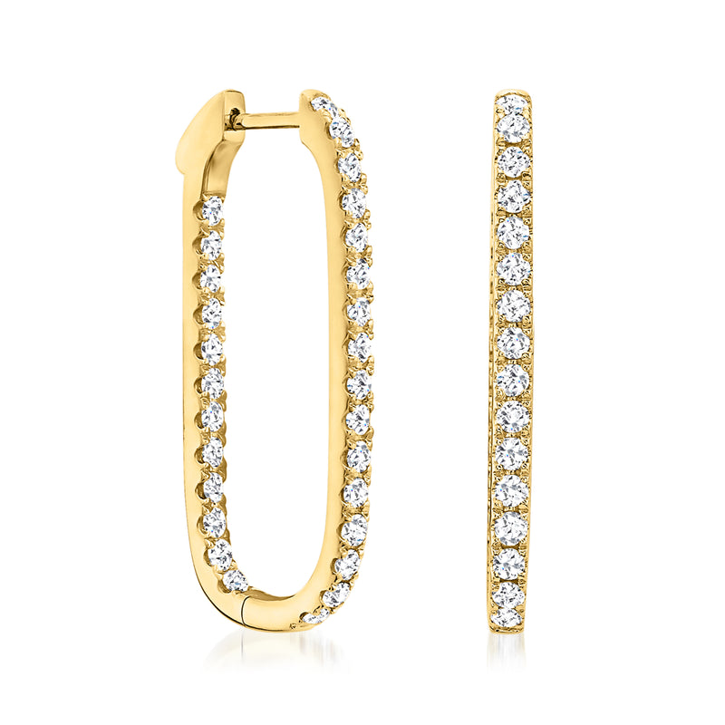 Diamond elongated oval inside-outside hoop earrings in 14k yellow gold