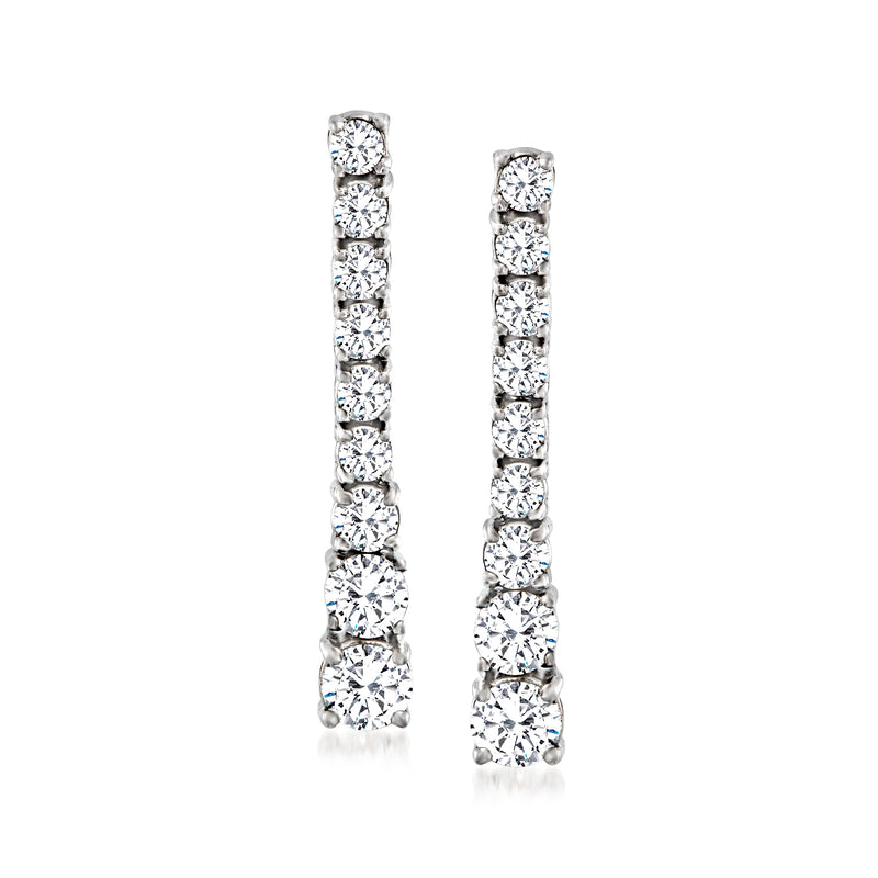 Graduated linear diamond drop post earrings, 14kt white gold