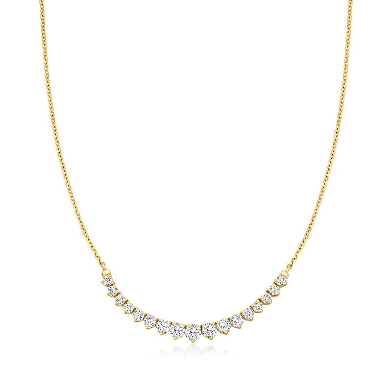 14kt yellow gold diamond crescent necklace with pave-set stones
