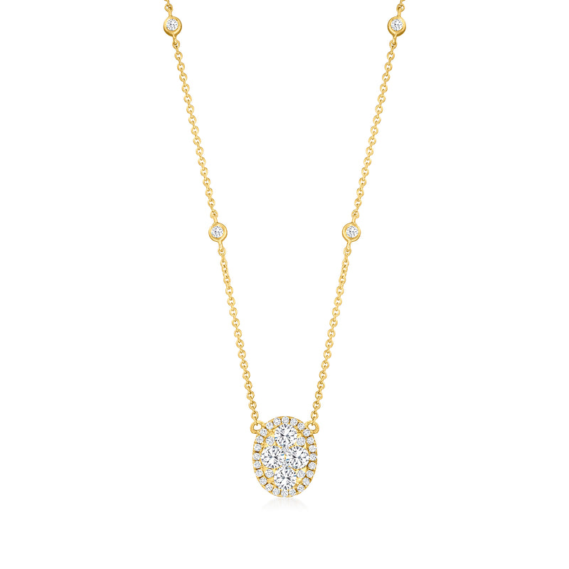 14kt yellow gold diamond oval cluster pendant necklace with oval center stone