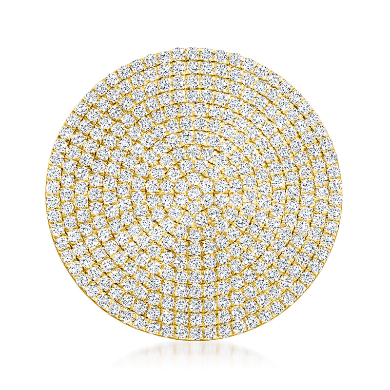 Diamond disc pendant necklace in 14kt yellow gold with concentric pavé-set diamonds