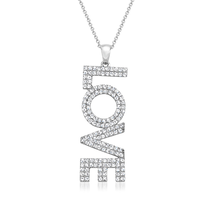 14kt white gold diamond Love pendant necklace, pave-set letter pendant