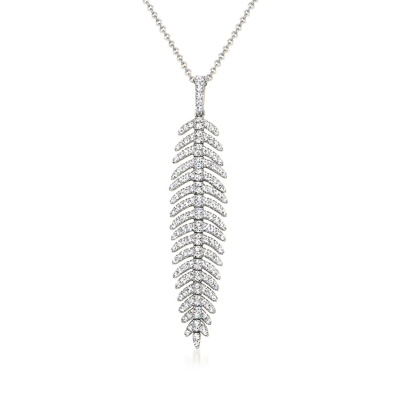 Diamond feather pendant necklace in white gold