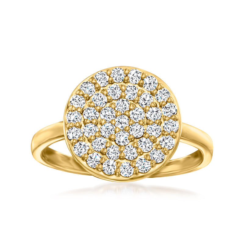 14kt yellow gold diamond disc ring with pavé round diamonds