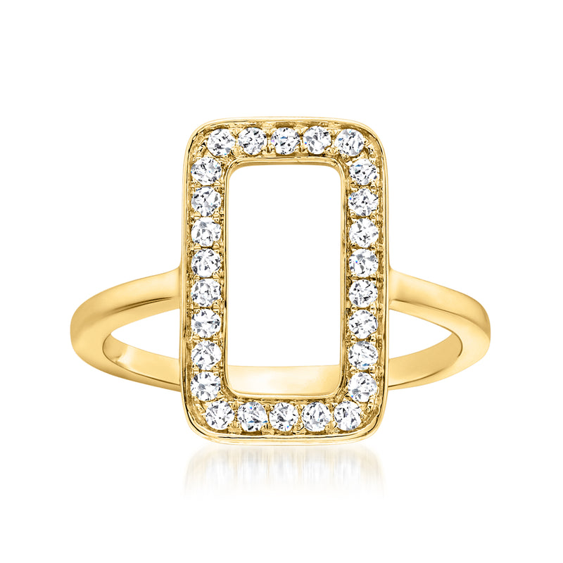 14kt yellow gold diamond rectangle ring with bezel-set rectangular diamond frame