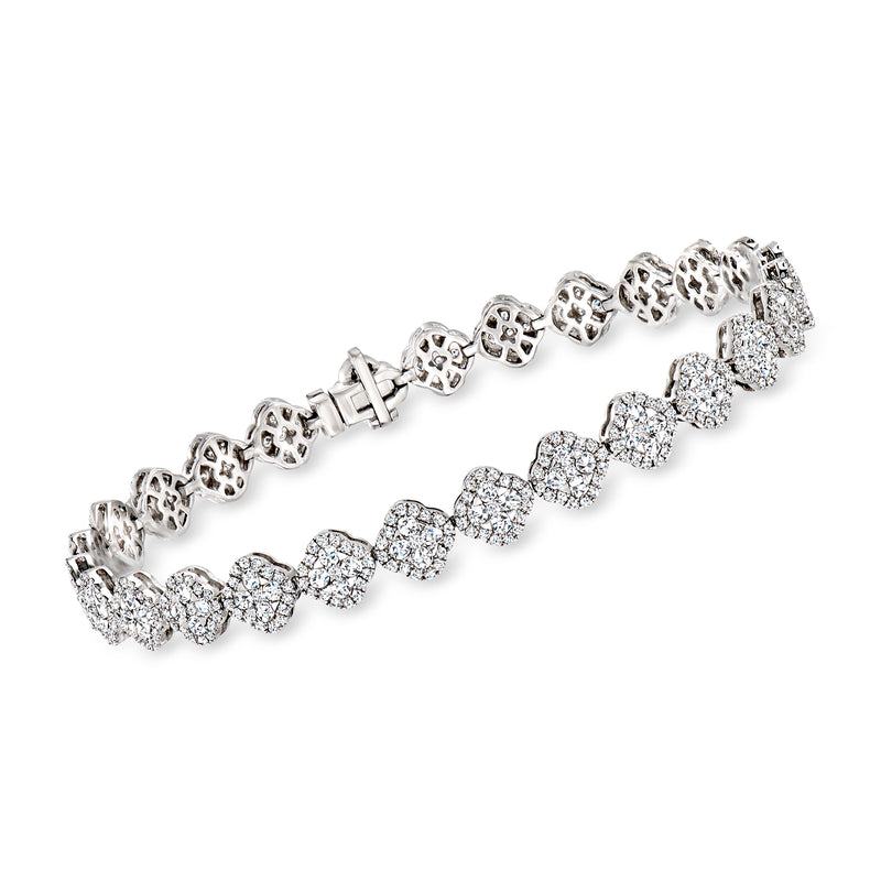 18kt white gold diamond quatrefoil cluster bracelet, prong-set round stones