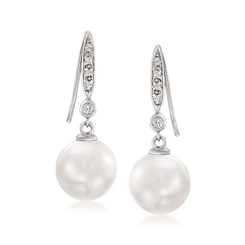 Cultured pearl drop earrings with diamond accents in 14kt white gold