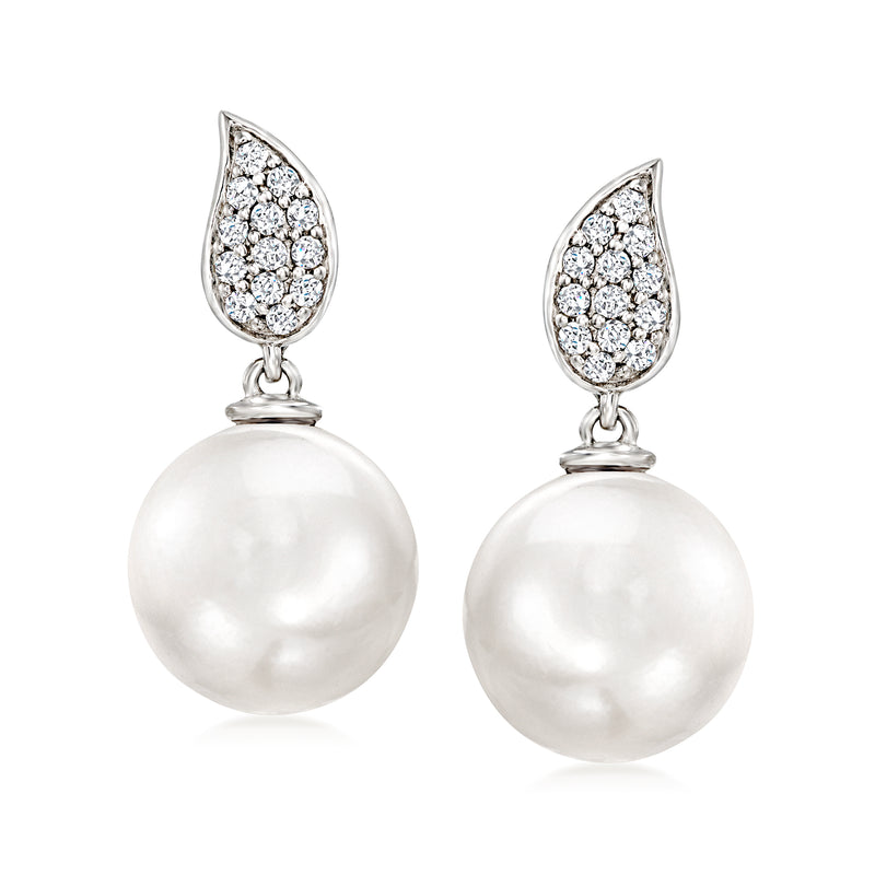 South Sea pearl and diamond drop earrings in 18kt white gold