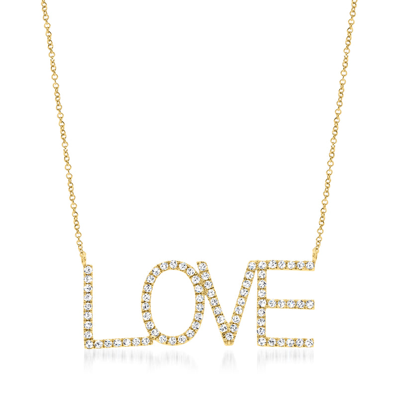 18kt yellow gold diamond LOVE pendant necklace on a fine chain