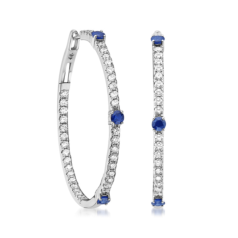 Diamond and sapphire inside-outside hoop earrings in white gold