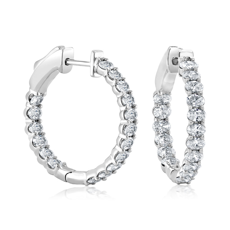 14kt white gold diamond hoop earrings with prong-set round stones