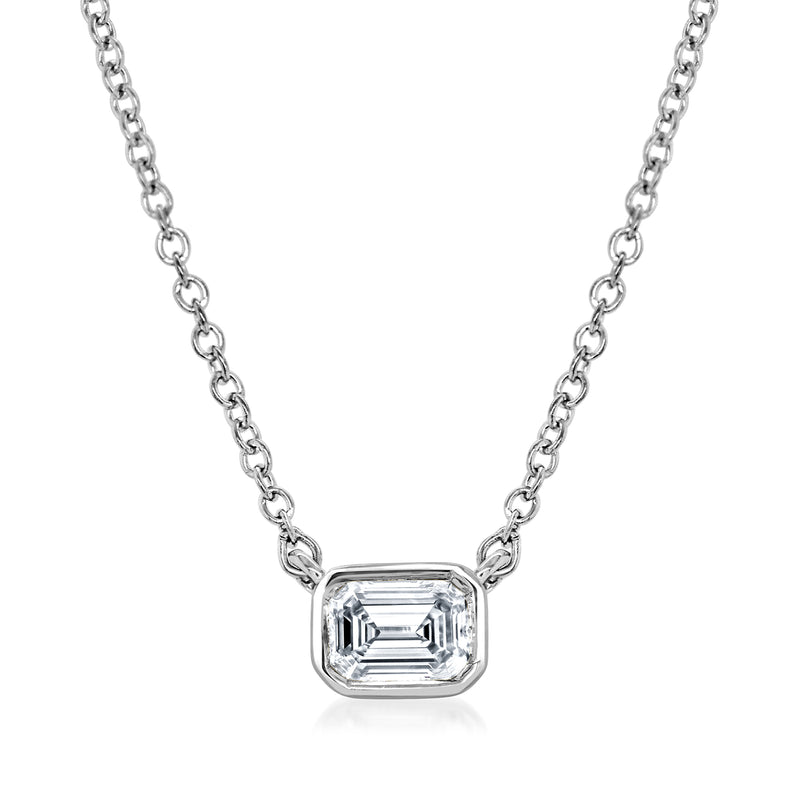 14kt white gold solitaire necklace with emerald-cut diamond pendant